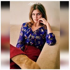 Sezane Blue and Gold Patterned Blouse